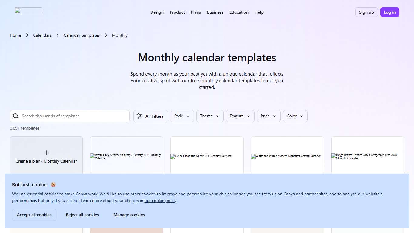Free, printable, customizable monthly calendar templates Canva
