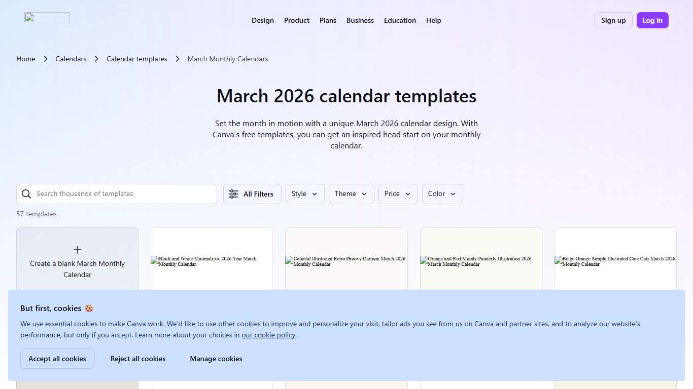 Free to edit and print March 2026 calendar templates Canva